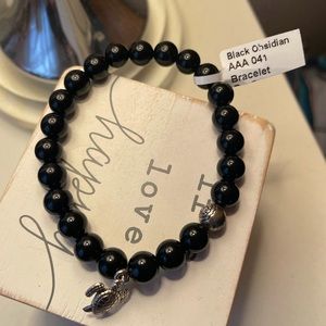 Genuine Natural Imported Black Obsidian Beaded Bracelet
